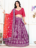 Fascinating Purple Sequins Silk Wedding Lehenga Choli With Dupatta - Zeel Clothing