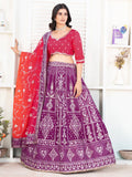 Fascinating Purple Sequins Silk Wedding Lehenga Choli With Dupatta - Zeel Clothing