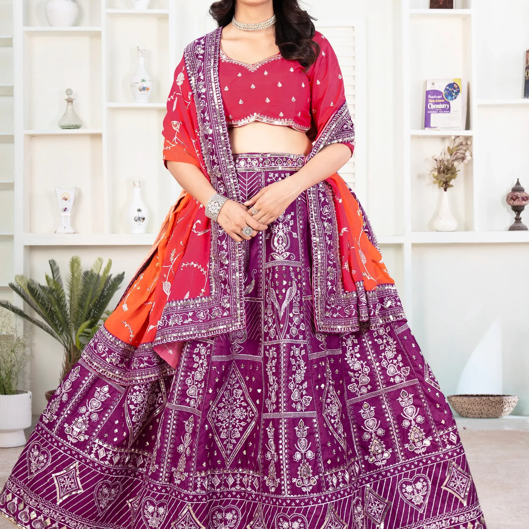 Fascinating Purple Sequins Silk Wedding Lehenga Choli With Dupatta - Zeel Clothing