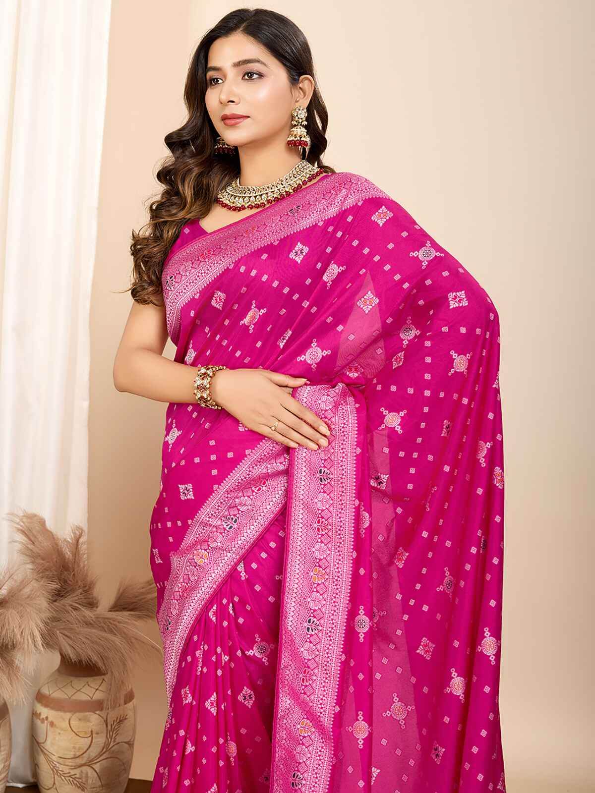 Fascinating Rani Pink Zari Weaving Silk Traditional Saree With Blouse - Zeel Clothing
