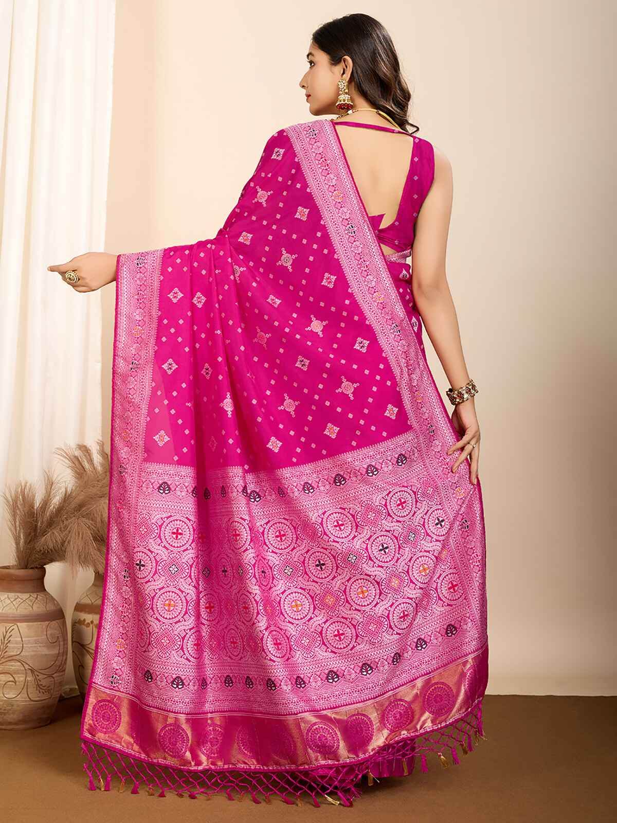 Fascinating Rani Pink Zari Weaving Silk Traditional Saree With Blouse - Zeel Clothing