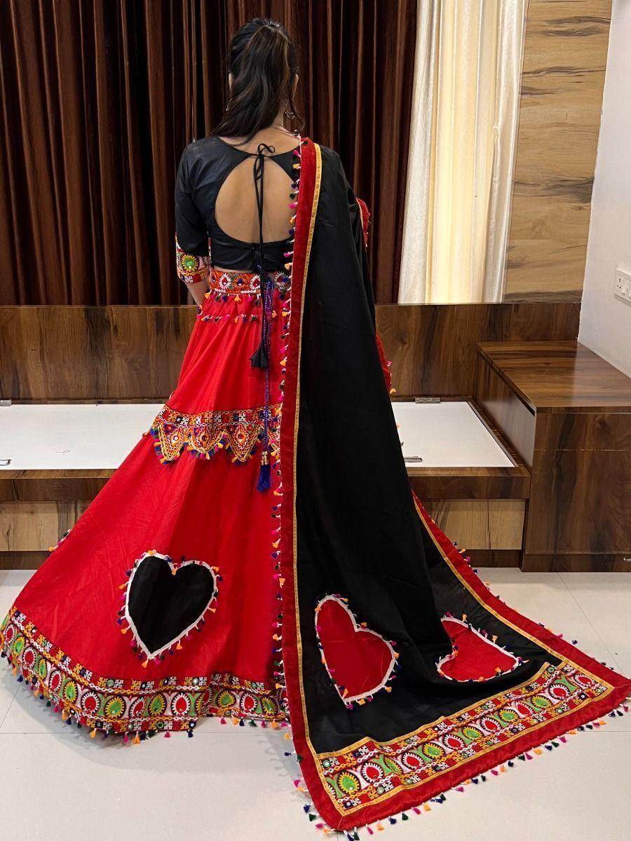 Fascinating Red & Black Mirror Work Cotton Traditional Lehenga Choli - Zeel Clothing