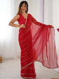 Fascinating Red Beads Work Chiffon Festival Wear Saree With Blouse - Zeel Clothing