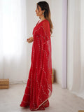 Fascinating Red Beads Work Chiffon Festival Wear Saree With Blouse - Zeel Clothing
