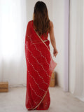 Fascinating Red Beads Work Chiffon Festival Wear Saree With Blouse - Zeel Clothing