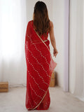 Fascinating Red Beads Work Chiffon Festival Wear Saree With Blouse - Zeel Clothing
