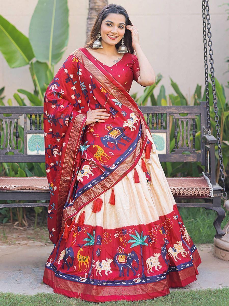 Fascinating Red Digital Printed Dola Silk Navratri Lehenga Choli