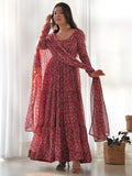 Fascinating Red Digital Printed Georgette Festival Wear Gown - Zeel Clothing