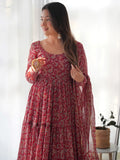 Fascinating Red Digital Printed Georgette Festival Wear Gown - Zeel Clothing