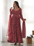Fascinating Red Digital Printed Georgette Festival Wear Gown - Zeel Clothing