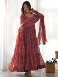Fascinating Red Digital Printed Georgette Festival Wear Gown - Zeel Clothing