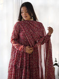 Fascinating Red Digital Printed Georgette Festival Wear Gown - Zeel Clothing