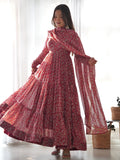 Fascinating Red Digital Printed Georgette Festival Wear Gown - Zeel Clothing