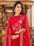Fascinating Red Embroidered Georgette Gown With Dupatta - Zeel Clothing