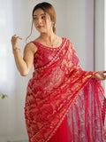 Fascinating Red Sequins Net Festival Wear Saree With Blouse - Zeel Clothing