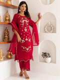 Fascinating Red Thread Work Viscose Silk Traditional Pant Suit With Dupatta - Zeel Clothing