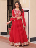 Fascinating Red Zari Embroidered Georgette Wedding Wear Gown With Dupatta - Zeel Clothing