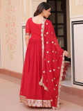 Fascinating Red Zari Embroidered Georgette Wedding Wear Gown With Dupatta - Zeel Clothing