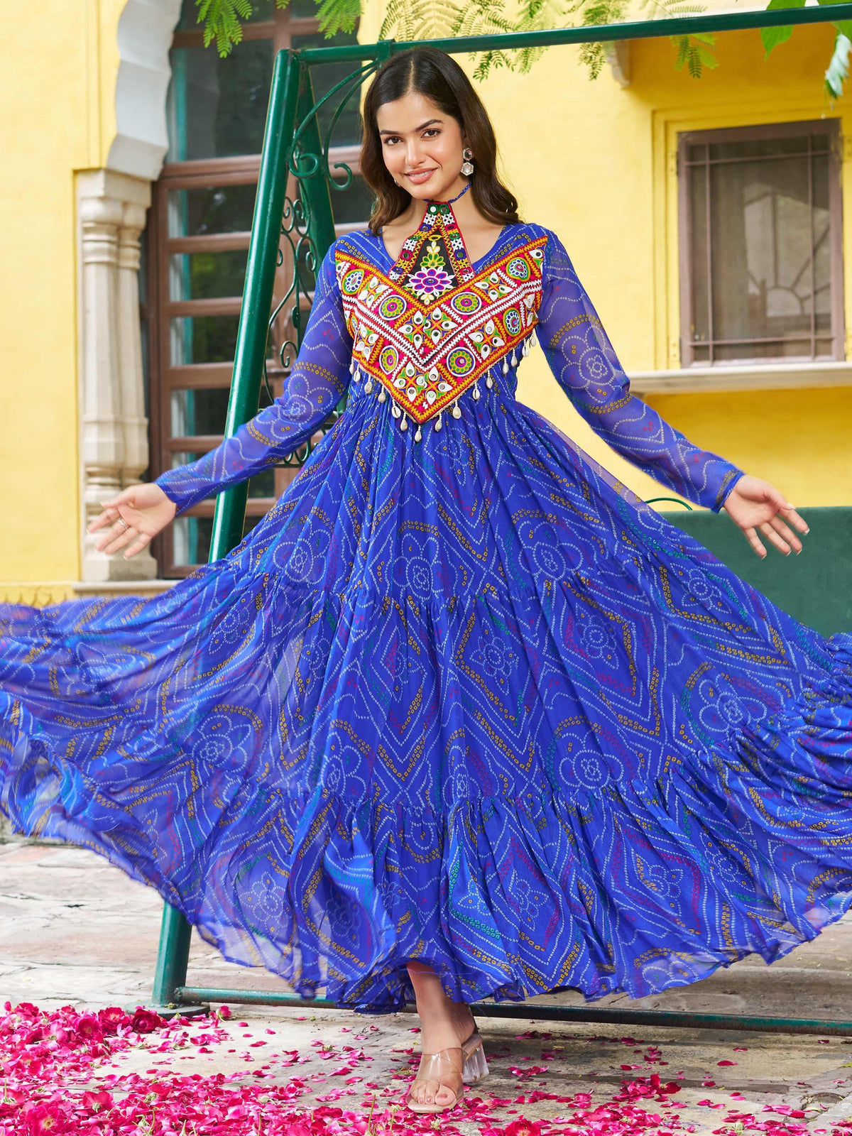Fascinating Royal Blue Bandhani Printed Georgette Navratri Wear Gown - Zeel Clothing