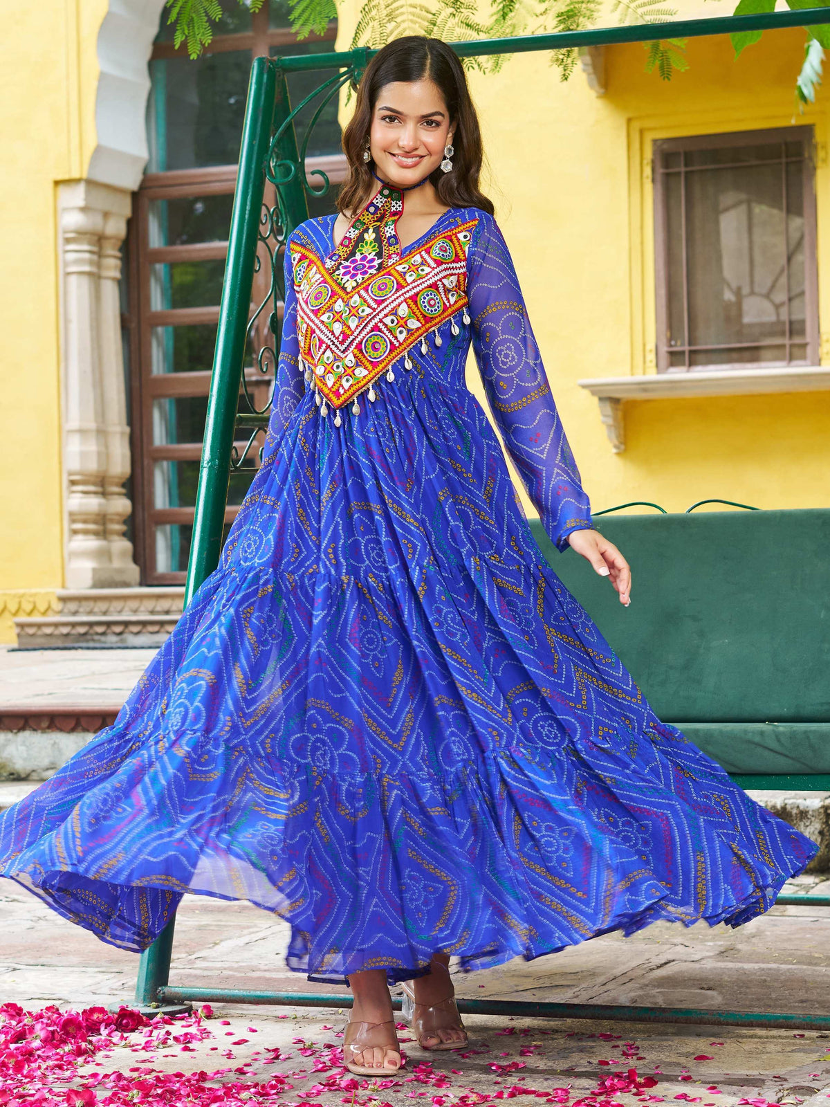 Fascinating Royal Blue Bandhani Printed Georgette Navratri Wear Gown - Zeel Clothing