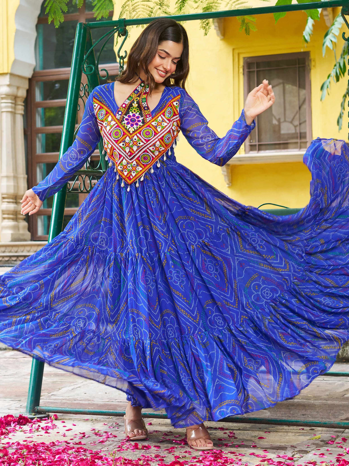 Fascinating Royal Blue Bandhani Printed Georgette Navratri Wear Gown - Zeel Clothing