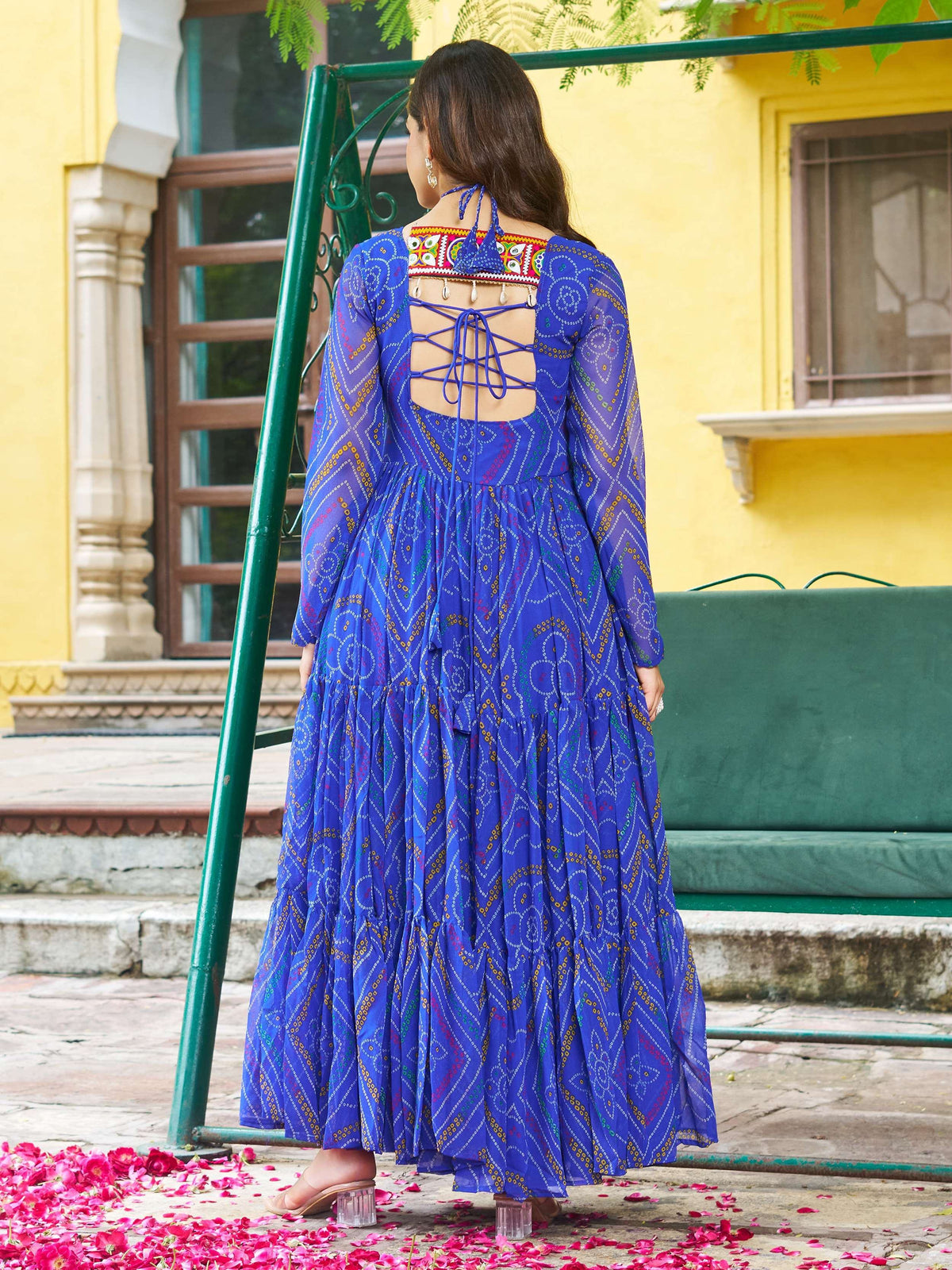 Fascinating Royal Blue Bandhani Printed Georgette Navratri Wear Gown - Zeel Clothing