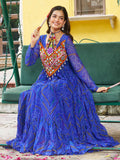 Fascinating Royal Blue Bandhani Printed Georgette Navratri Wear Gown - Zeel Clothing