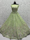Fascinating Sea Green Sequins Net Engagement Wear Lehenga Choli - Zeel Clothing