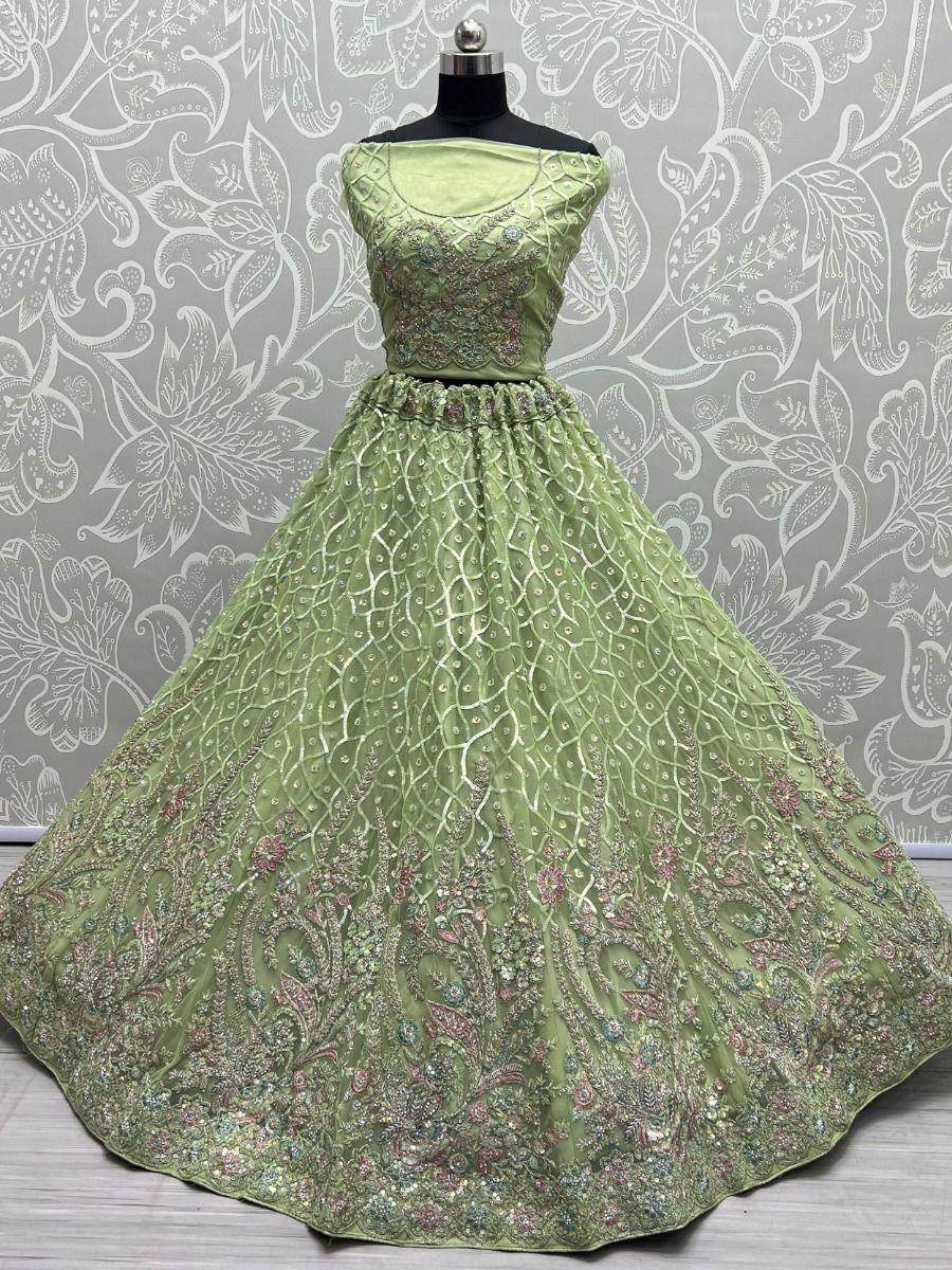 Fascinating Sea Green Sequins Net Engagement Wear Lehenga Choli - Zeel Clothing