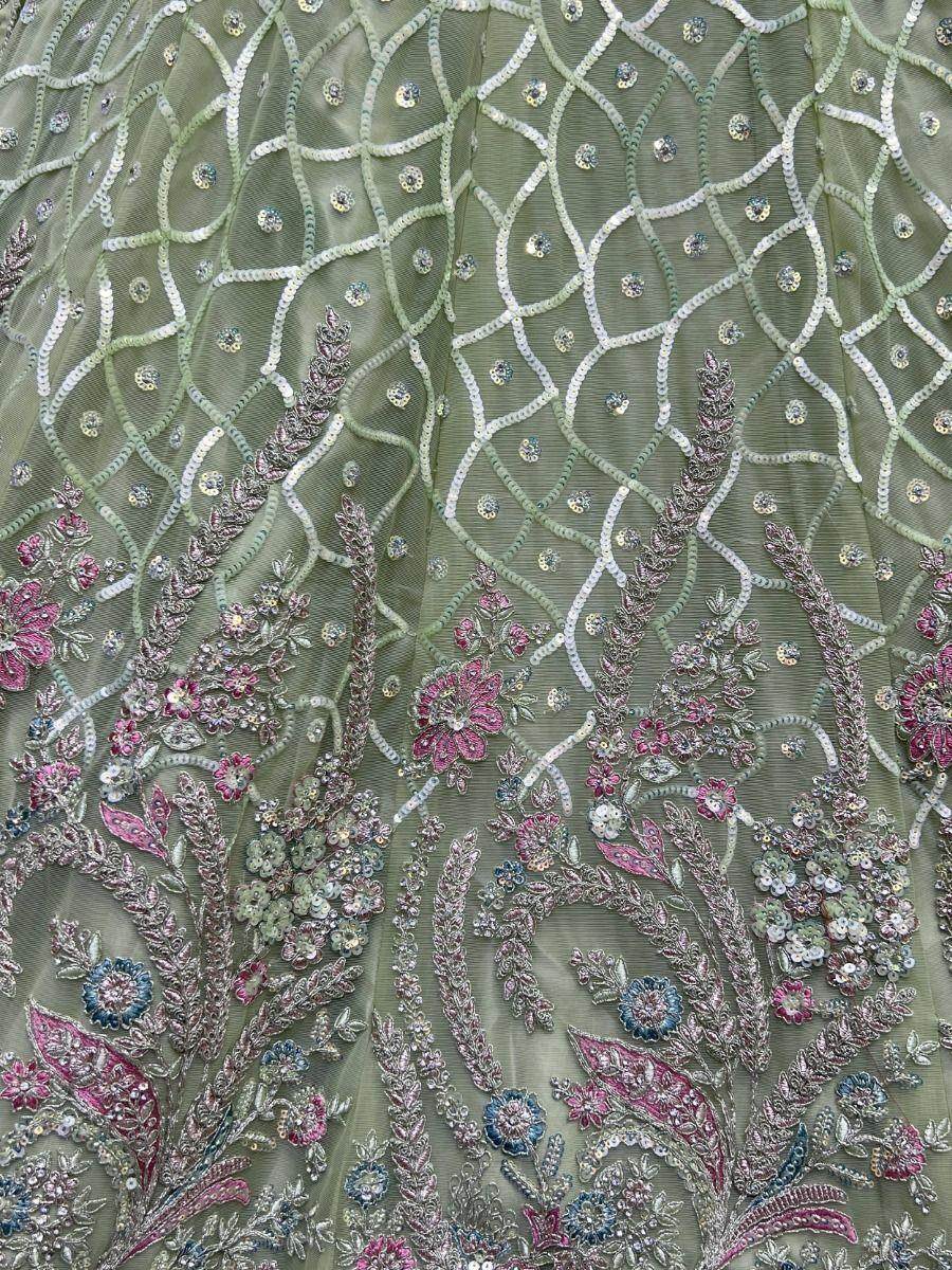 Fascinating Sea Green Sequins Net Engagement Wear Lehenga Choli - Zeel Clothing