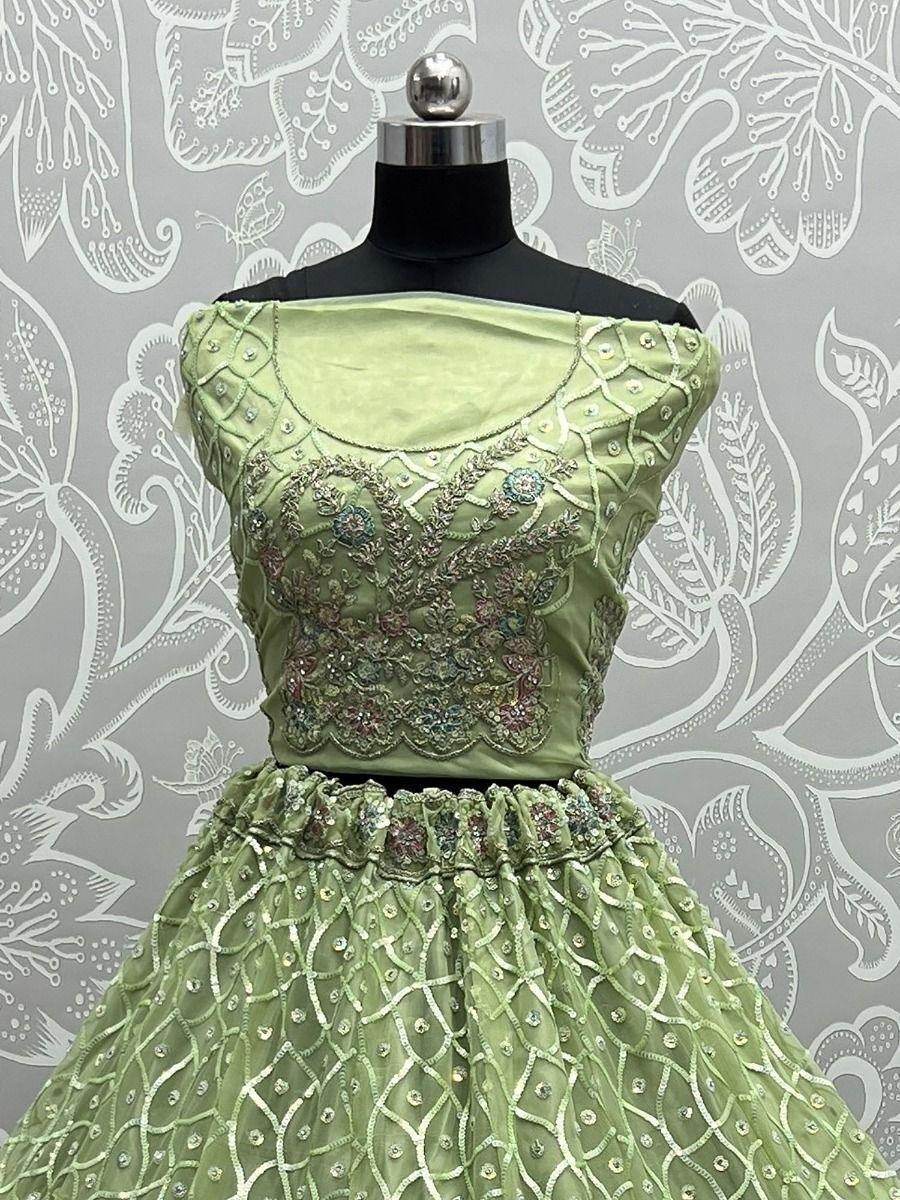 Fascinating Sea Green Sequins Net Engagement Wear Lehenga Choli - Zeel Clothing