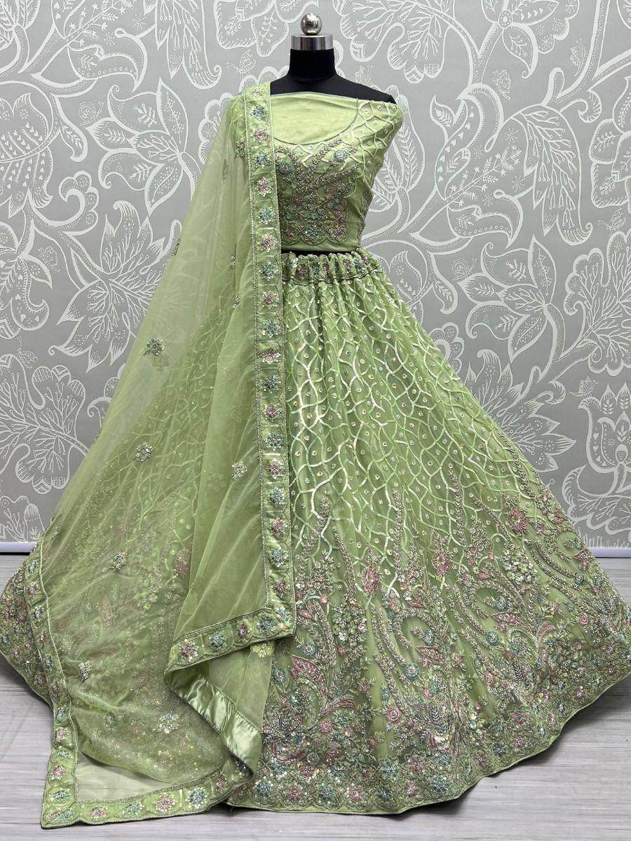 Fascinating Sea Green Sequins Net Engagement Wear Lehenga Choli - Zeel Clothing