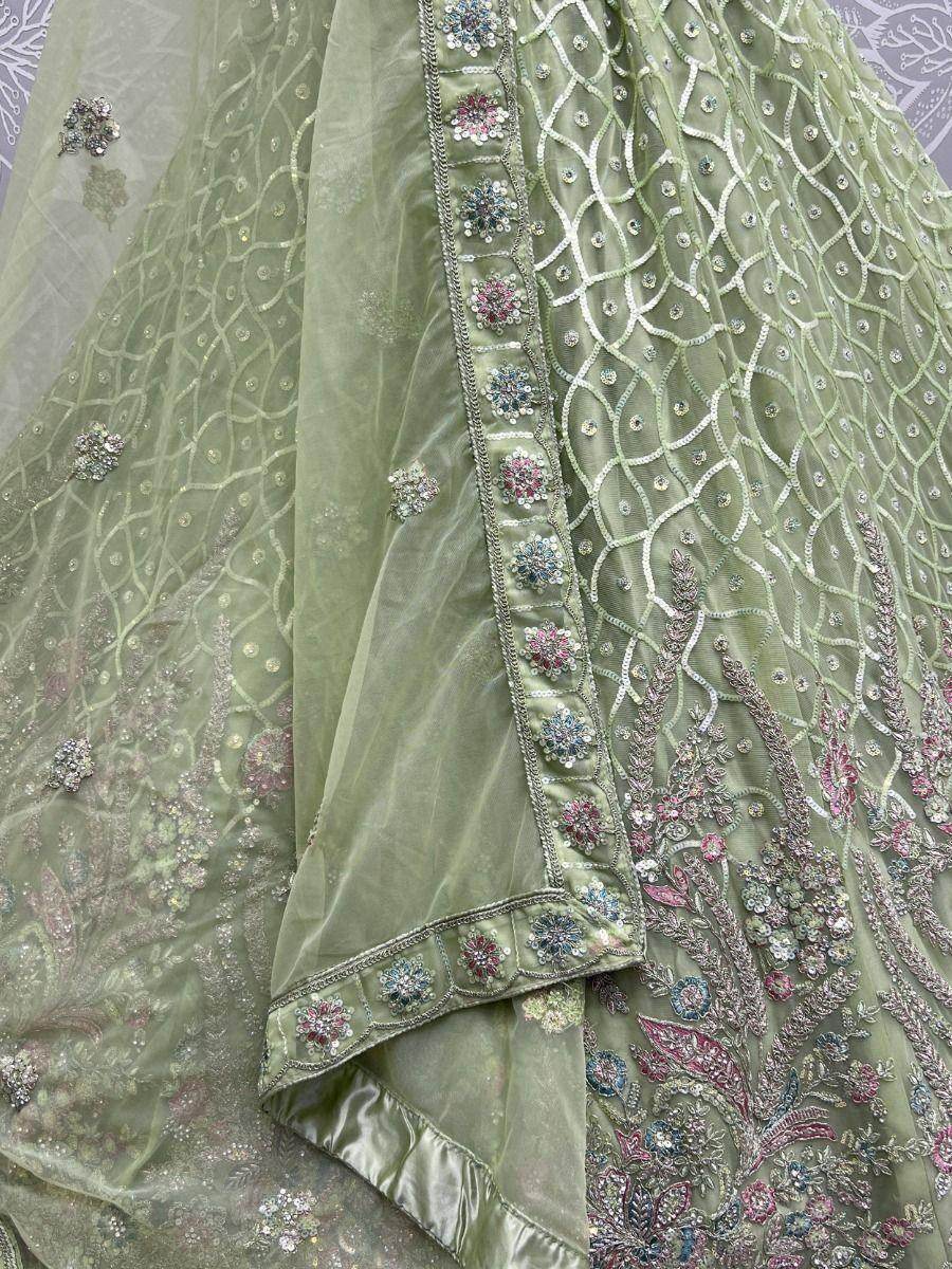 Fascinating Sea Green Sequins Net Engagement Wear Lehenga Choli - Zeel Clothing