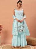 Fascinating Sky-Blue Sequins Georgette Festive Wear Sharara Suit - Zeel Clothing