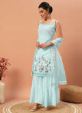 Fascinating Sky-Blue Sequins Georgette Festive Wear Sharara Suit - Zeel Clothing