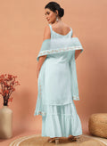 Fascinating Sky-Blue Sequins Georgette Festive Wear Sharara Suit - Zeel Clothing