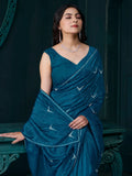 Fascinating Teal Blue Crepe Silk Party Wear Saree With Blouse - Zeel Clothing
