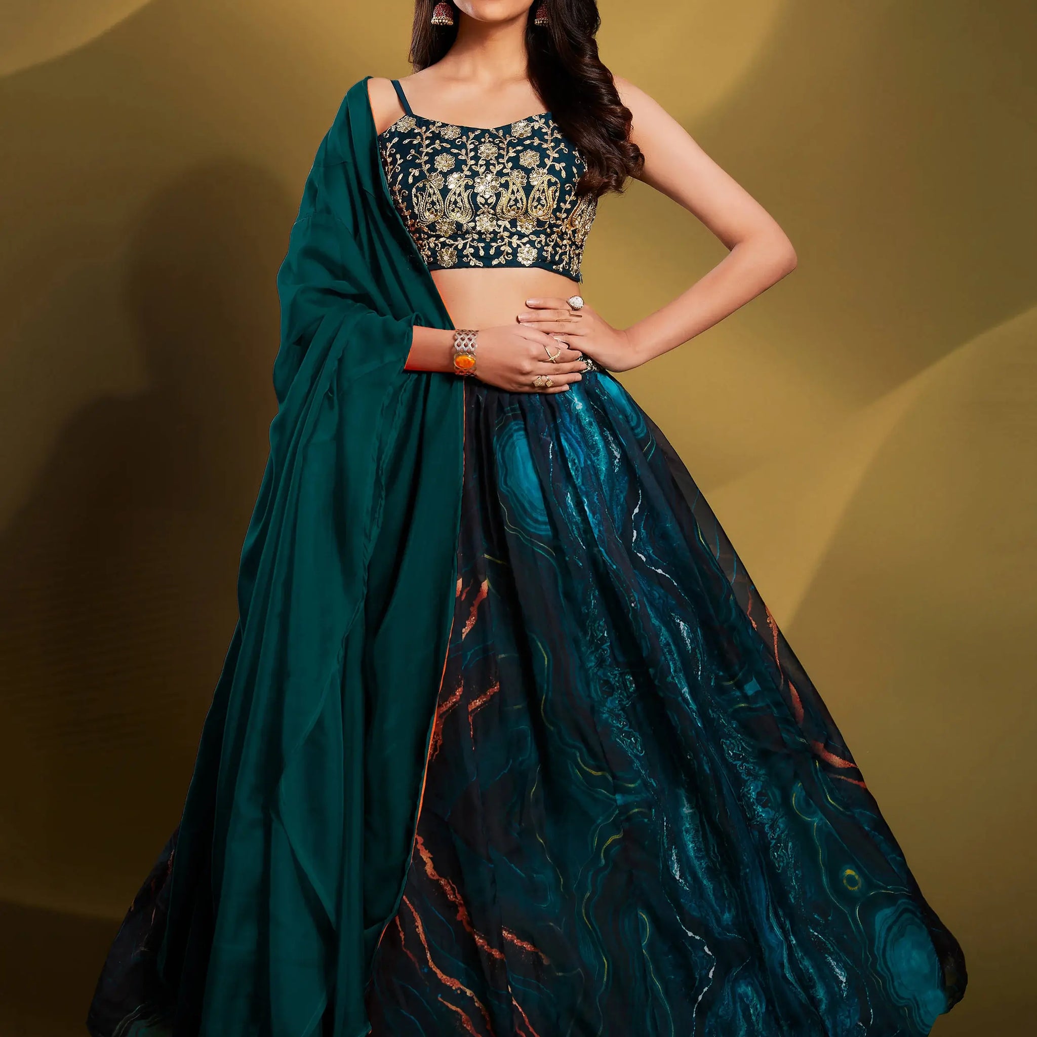 Fascinating Teal Blue Sequins Organza Party Wear Lehenga Choli - Zeel Clothing