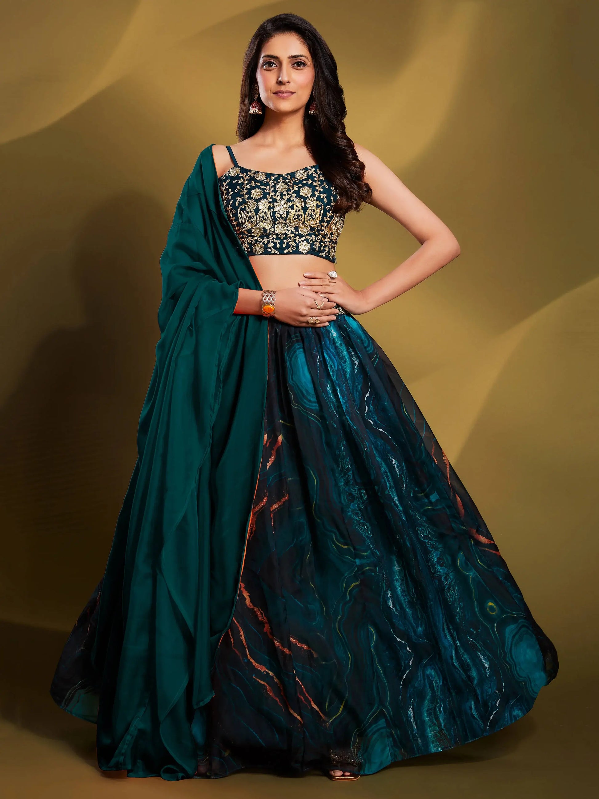 Fascinating Teal Blue Sequins Organza Party Wear Lehenga Choli - Zeel Clothing