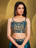 Fascinating Teal Blue Sequins Organza Party Wear Lehenga Choli - Zeel Clothing