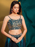 Fascinating Teal Blue Sequins Organza Party Wear Lehenga Choli - Zeel Clothing