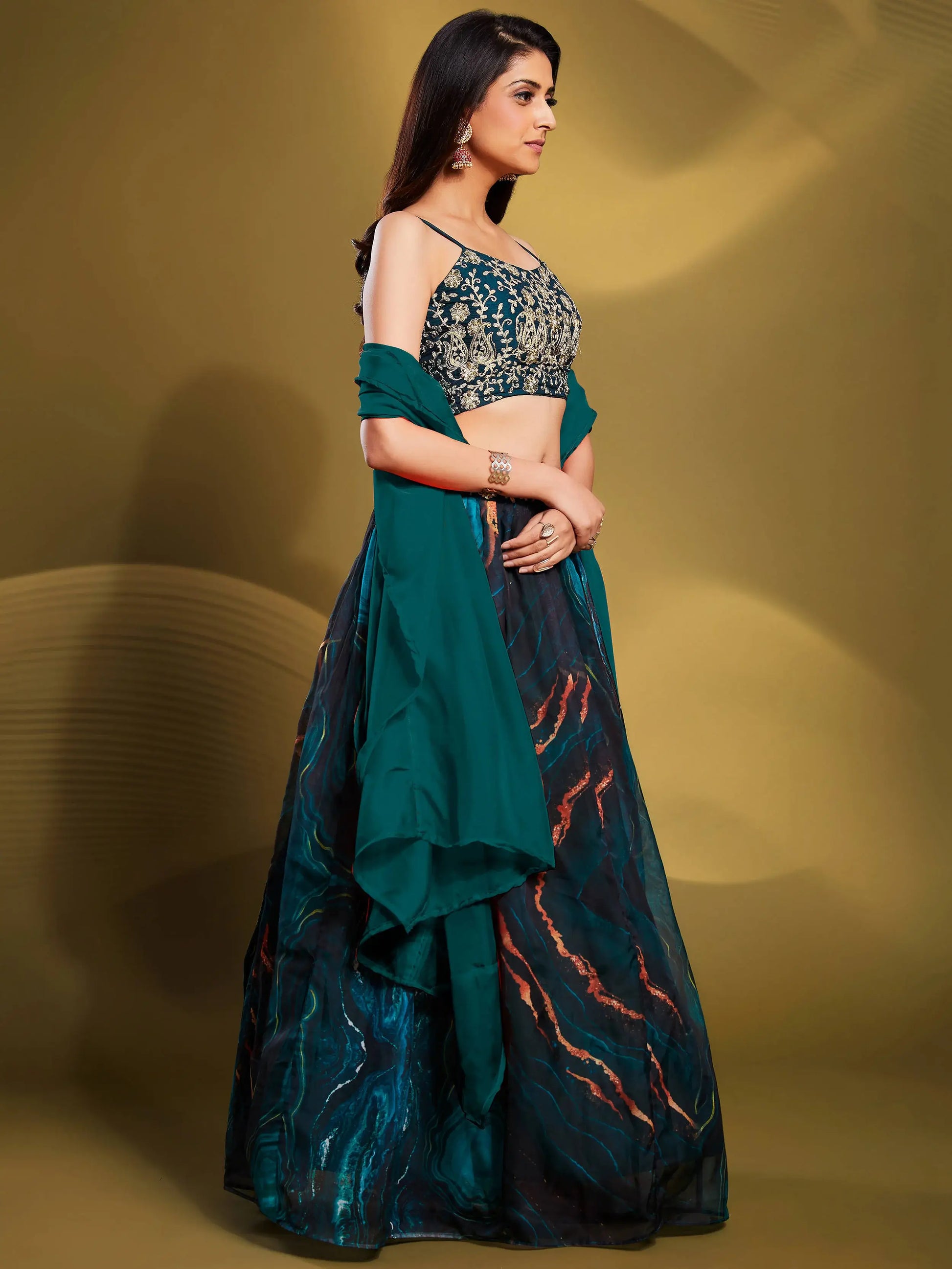 Fascinating Teal Blue Sequins Organza Party Wear Lehenga Choli - Zeel Clothing