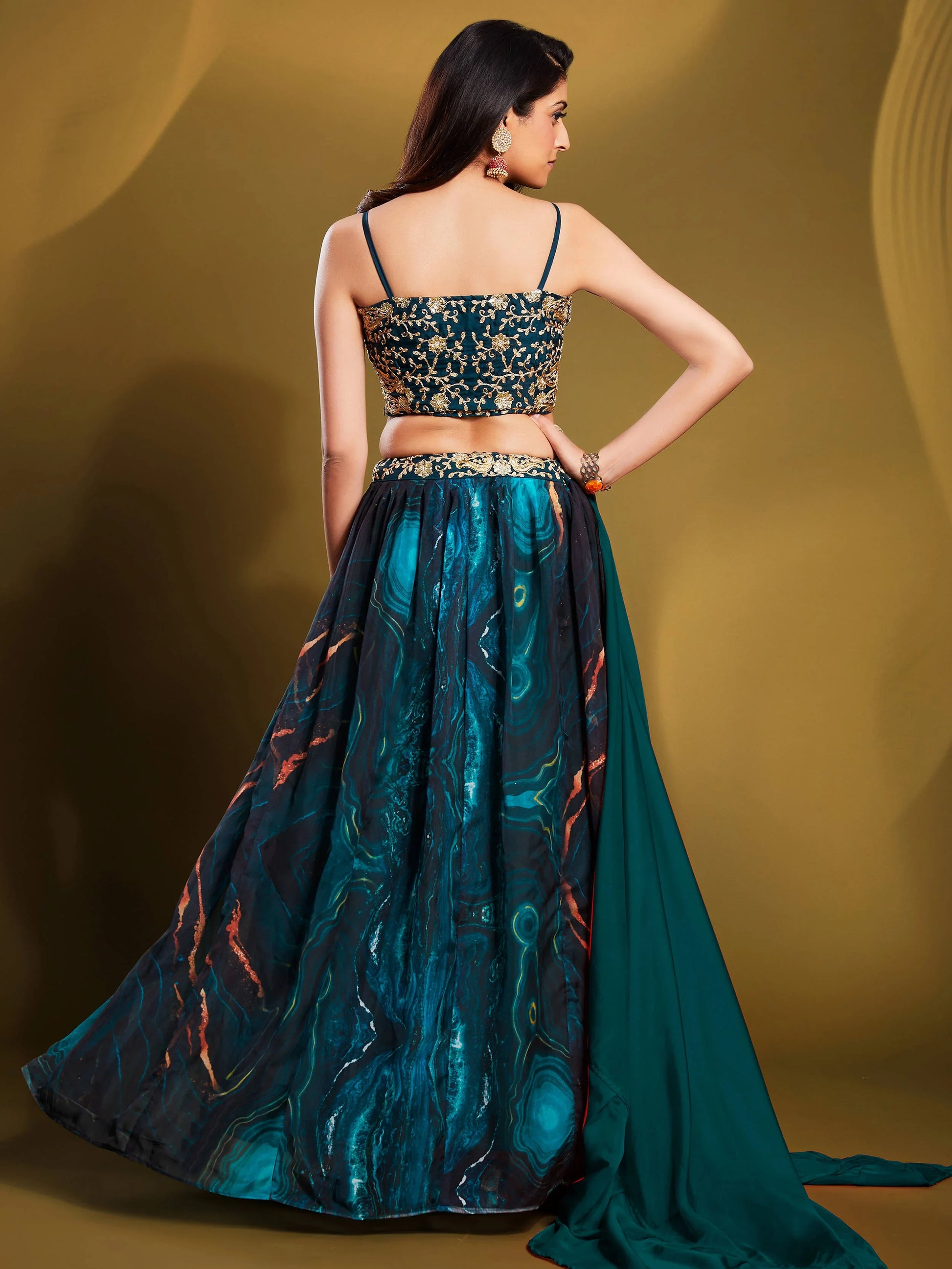 Fascinating Teal Blue Sequins Organza Party Wear Lehenga Choli - Zeel Clothing