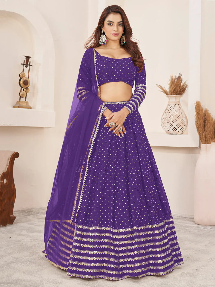 Fascinating Violet Sequins Georgette Engagement Wear Lehenga Choli - Zeel Clothing