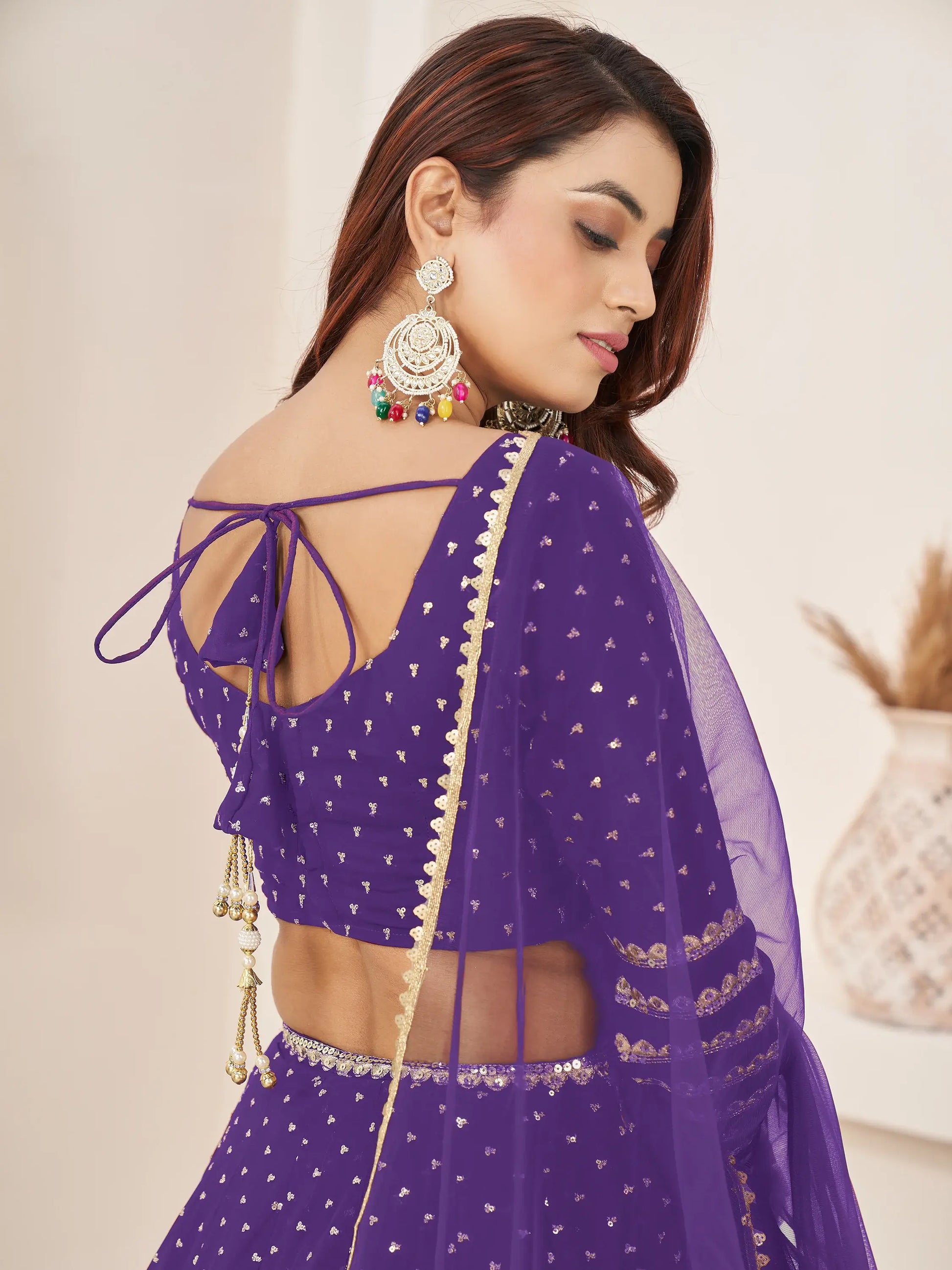 Fascinating Violet Sequins Georgette Engagement Wear Lehenga Choli - Zeel Clothing