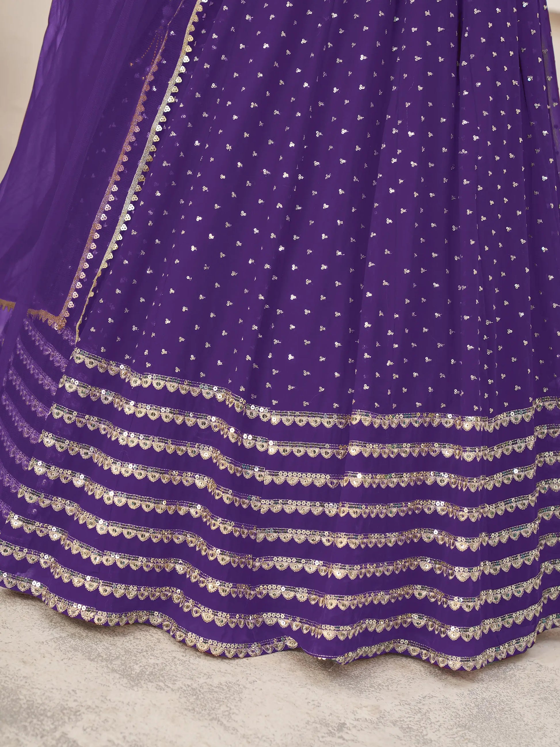 Fascinating Violet Sequins Georgette Engagement Wear Lehenga Choli - Zeel Clothing
