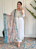 Fascinating White Embroidered Chanderi Silk Event Wear Pant Suit - Zeel Clothing
