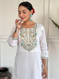 Fascinating White Embroidered Chanderi Silk Event Wear Pant Suit - Zeel Clothing