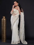 Fascinating White Sequins Net Party Wear Saree With Blouse - Zeel Clothing