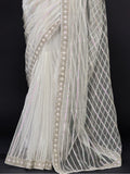 Fascinating White Sequins Net Party Wear Saree With Blouse - Zeel Clothing